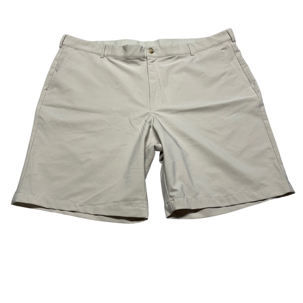 Greg Norman Performance Mens Golf Shorts 44 Tan Stretch Flat Front Preppy